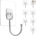 Large Adhesive Hooks 22Ib(Max),Waterproof and Rustproof Wall Hooks for Hanging Heavy Duty,Stainless Steel Towel and Coats Hooks to use Inside Kitchen Bathroom Home and Office 8 Pack (Transparent)