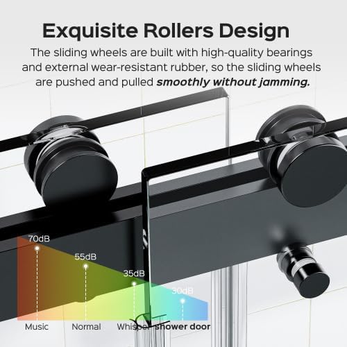 Shower Door 56–60 in W x 76 in H, 3/8" Tempered Glass Double Sliding Shower Door, Frameless Matte Black, Exquisite Rolling Track Design, Reversible Installation for Modern Bathroom