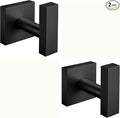 Towel Hooks for Bathrooms, Matte Black Towel Hook for Kitchen Bathroom, SUS304 Stainless Steel Coat Hook, Square Heavy Duty Holder Robe Hooks for Hanging Towels, Coats, sponges, Wall Mount, 2 Pack