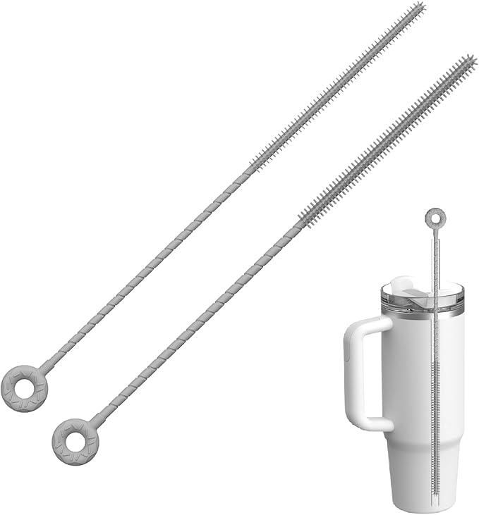 2Pcs Silicone Straw Cleaner Brush, Dual-Size Brushes (6mm Slim & 9mm Wide), Clean for Reusable Straws, Cups and Tumblers, Durable & Eco-Friendly, Gray