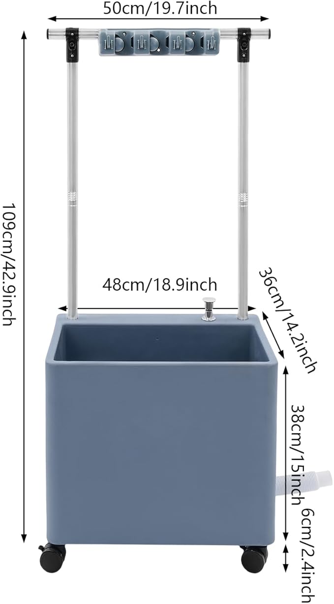Floor Mop Sink, Mop Service Basin with Cleaning Tool Rack, Floor Mount Slop Sink with Wheels, With Drainage, for Kitchen, Laundry Room, Bathroom and Industrial Use (3 Mop Slots/4 Hooks)