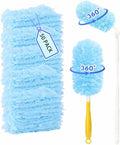 50 Count Duster Refills 360° Heavy Duty Duster Refills Compatible with Swiffer Duster, Multisurface Heavy Duty Duster Replacements with 1 Short Handle and 1 Extenda Handle
