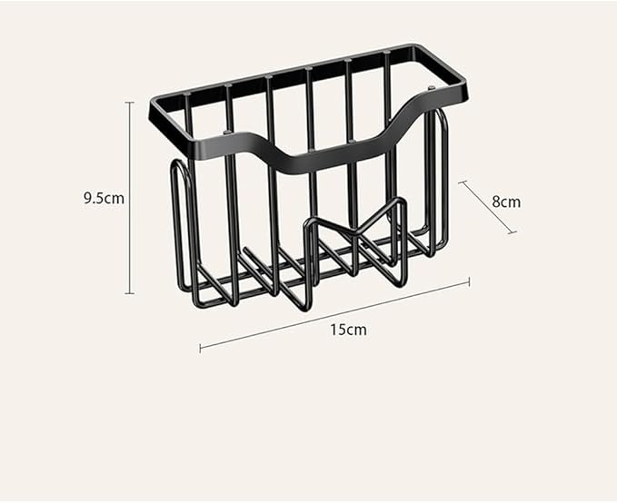 Stainless Steel Sink Drainer Rack with Wall Mount, Kitchen Sponge Holder and Organizer for Efficient Cleaning Tool Storage (Black)