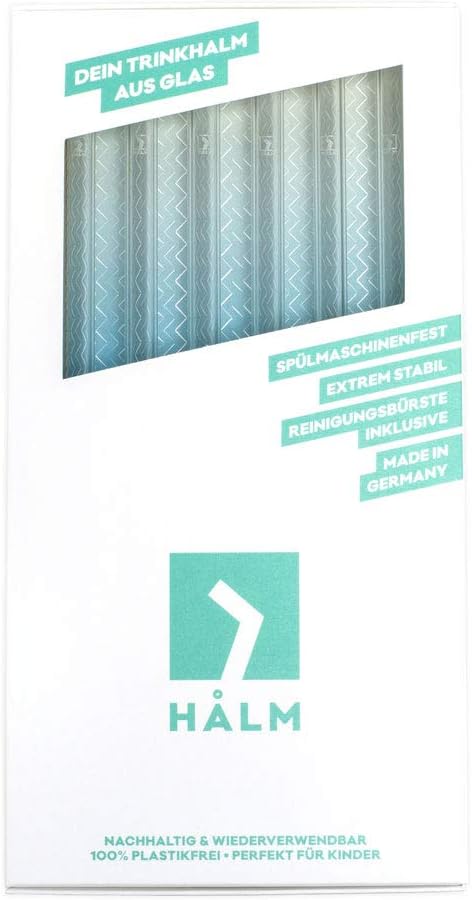 HALM Glass Straws - 6x 9 inch Reusable Drinking Straws + Plastic-Free Cleaning Brush - Made in Germany - Dishwasher Safe - Eco-Friendly - Straight - Perfect for Smoothies, Cocktails