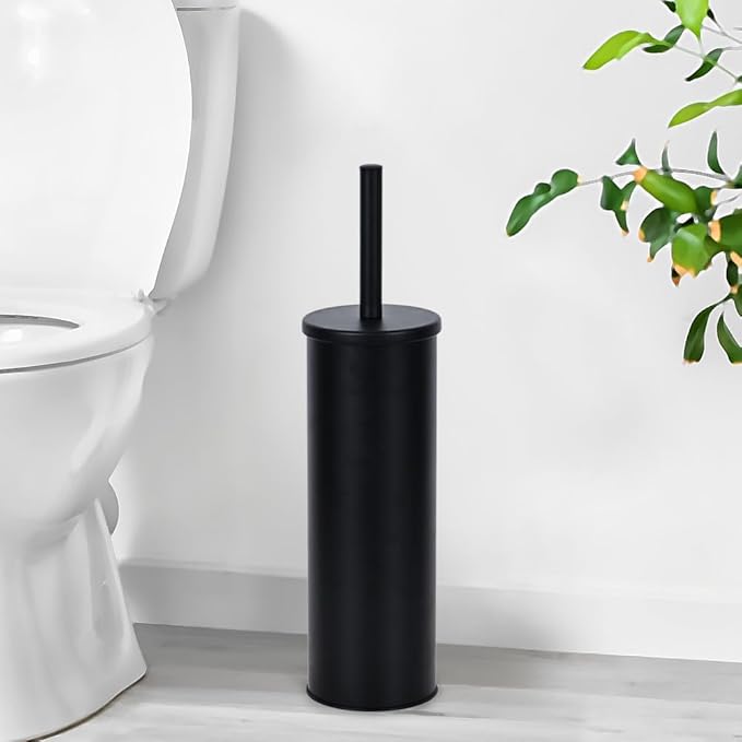 Deep & Sturdy Toilet Bowl Brush with Holder - Durable Scrubbing - Toilet Cleaners - Household Essentials - Silicone Brush - Bathroom Cleaner - Cleaning Supplies - Household Supplies, Matte Black