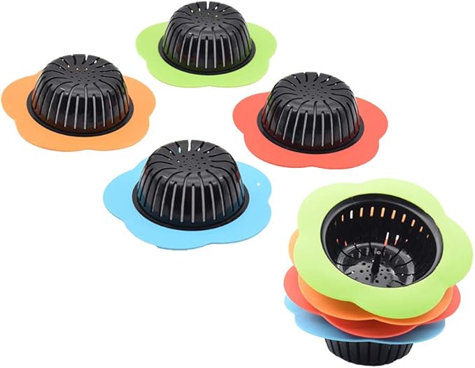 Kitchen Sink Strainer 4 Pack, Pouring strainers，Drain FilterLarge Wide Rim 4.5" Diameter (4.5" Diameter, 4 Color)