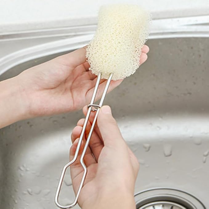 Hemoton Bottle Cleaning Brush with Replaceable Sponge Head and Long Stainless Steel Handle 9.44In for Baby Bottles Glass Bottles Water Cups