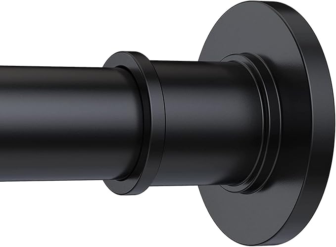 BRIOFOX Industrial Shower Curtain Rod - Rustproof Non-Slip Long Tension Shower Rod 54-90 Inch Stainless Steel Tension Curtain Rod for Windows, Matte Black