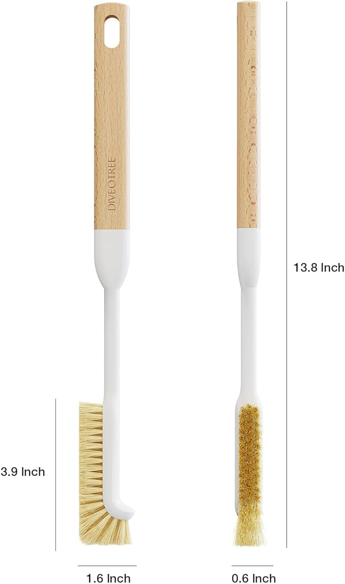 Cleaning Brush, Diveotree Hard Bristle Brush for Deep Cleaning Grout, Sink, Cup, Teapot, Bottle, Blender, Multi-Purpose Brush wih Long Handle for Kitchen (White-2Pack)