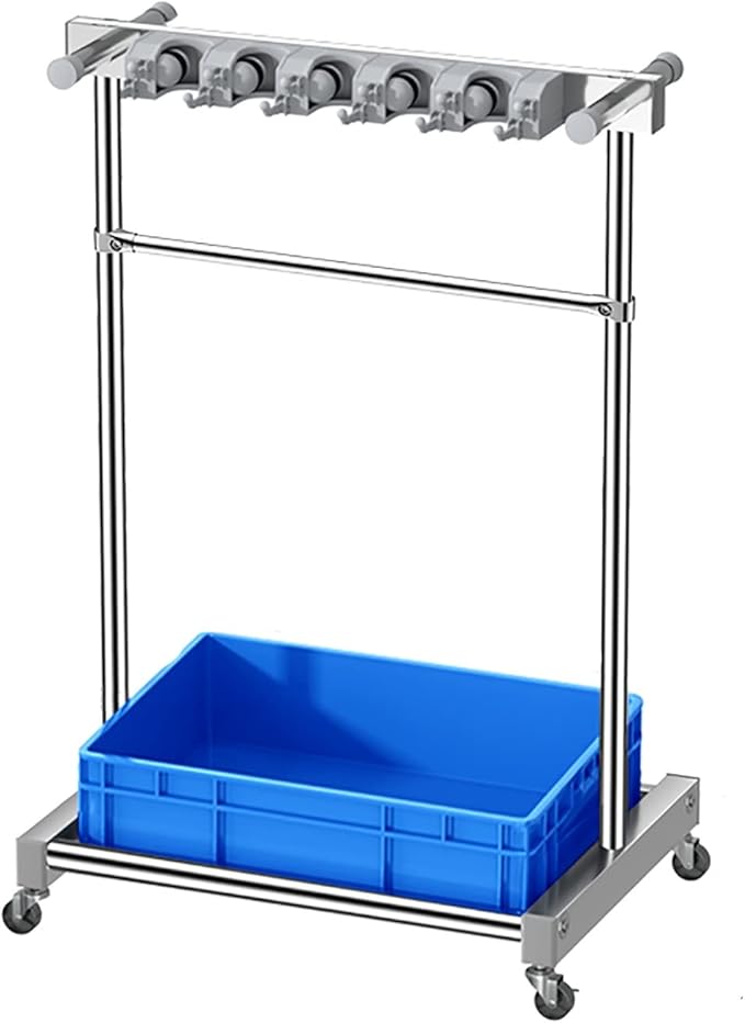 Movable Mop Broom Holder Put Wet Mops Floor Standing Cleaning Tool Rack Stainless Broom Holder Organizer Garden Tool Storage Umbrella Stand For Schools Factori,Blue,L67C