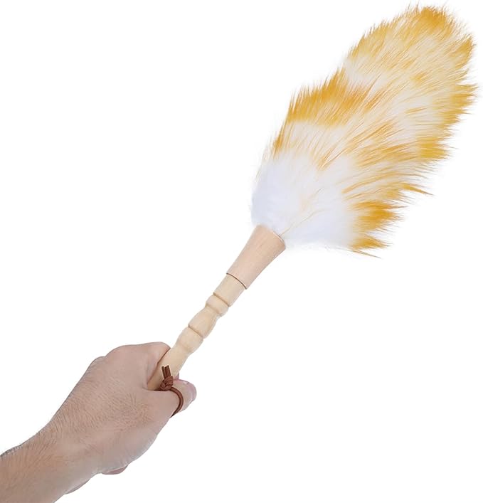 Lambswool Duster with Solid Wooden Handle, Antistatic Soft Wool Duster Dust Cleaner, 19.7in Household Furniture Cleaning Tool