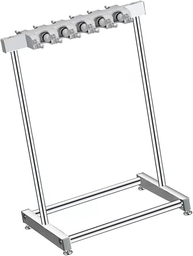 2. Removable Metal Broom Rack with Hooks Corrosion-Resistant Mop for Small Spaces Home Garage Storage Cleaning Tool Rack