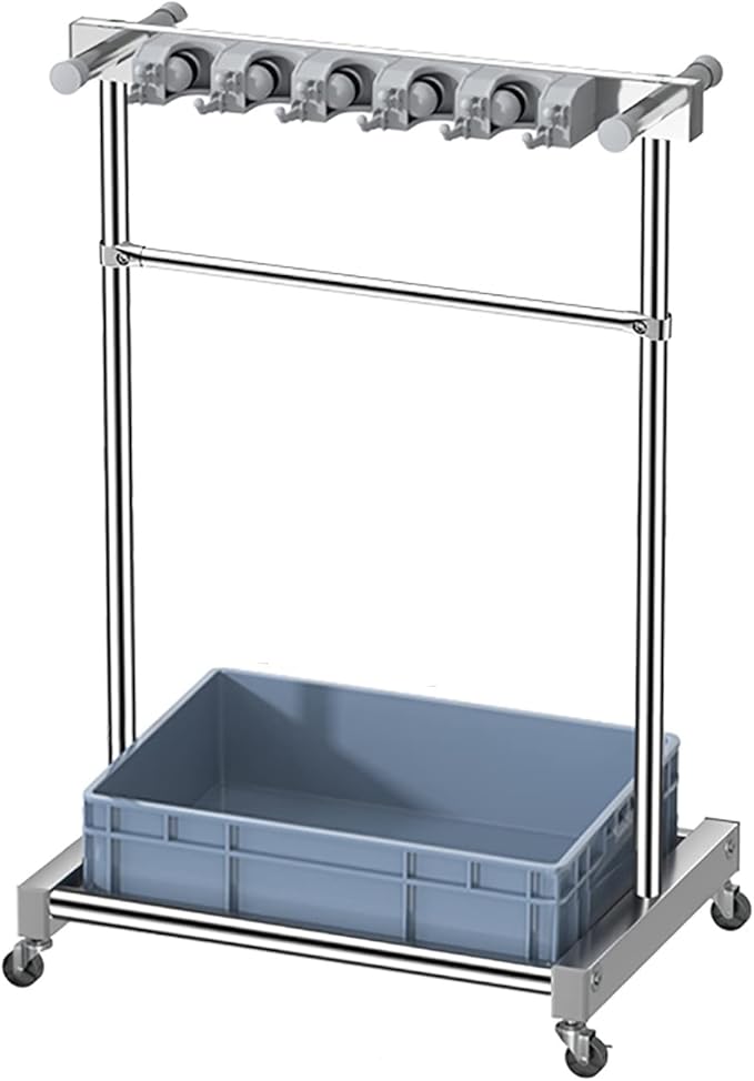 Movable Mop Broom Holder Put Wet Mops Floor Standing Cleaning Tool Rack Stainless Broom Holder Organizer Garden Tool Storage Umbrella Stand For Schools Factori,Gray,L67C