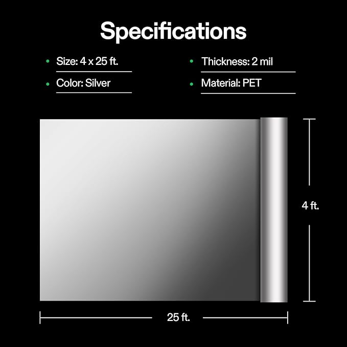 VIVOSUN Highly Reflective Mylar Film Roll 4FT x 25FT for Outdoor Grow Room Indoor Decoration Aluminum Paint Coated 2 Mil Silver (Pack of 2)