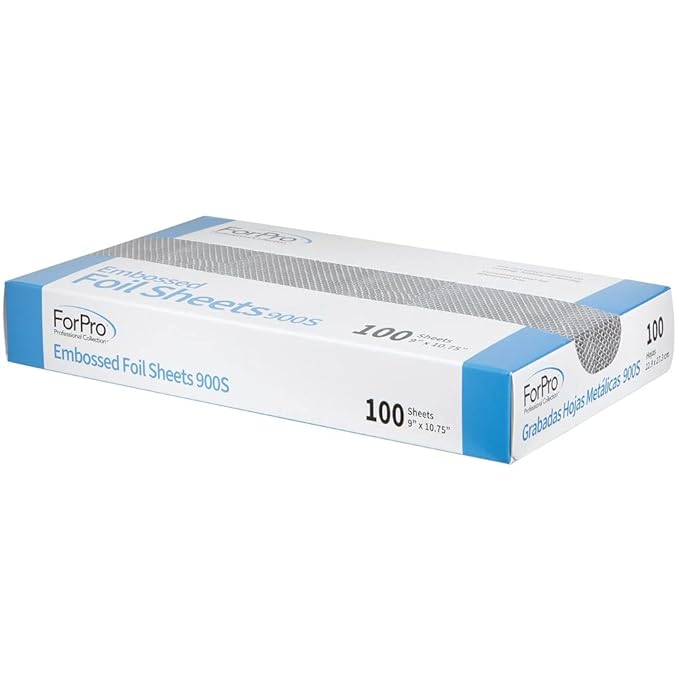 ForPro Professional Collection Embossed Foil Sheets 900S, Aluminum Foil, Pop-Up Dispenser, for Hair Color Application and Highlighting Services, Food Safe, 9” W x 10.75” L, 100-Count