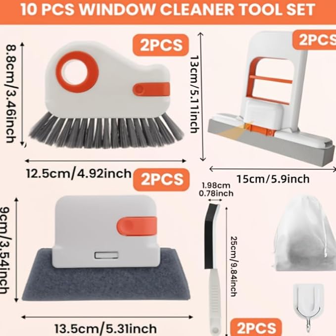 Window Cleaning Tool Set, 10 Pack Multi-Purpose Window Track Cleaner with Brushes, Scrapers and Gap Cleaning Tools for Home, Kitchen, Bathroom and Window Sills