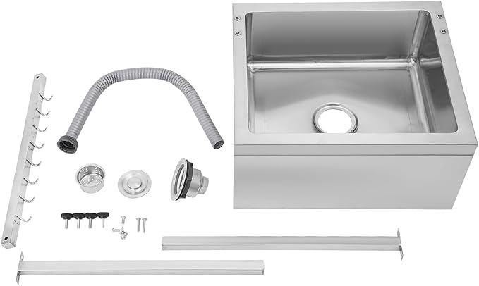 Stainless Steel Floor Mop Sink, Mop Service Basin Sink with Cleaning Tool Rack for Commercial kitchen, Restaurant, Business, Garages |21.65" x 18.9" x 10.6"