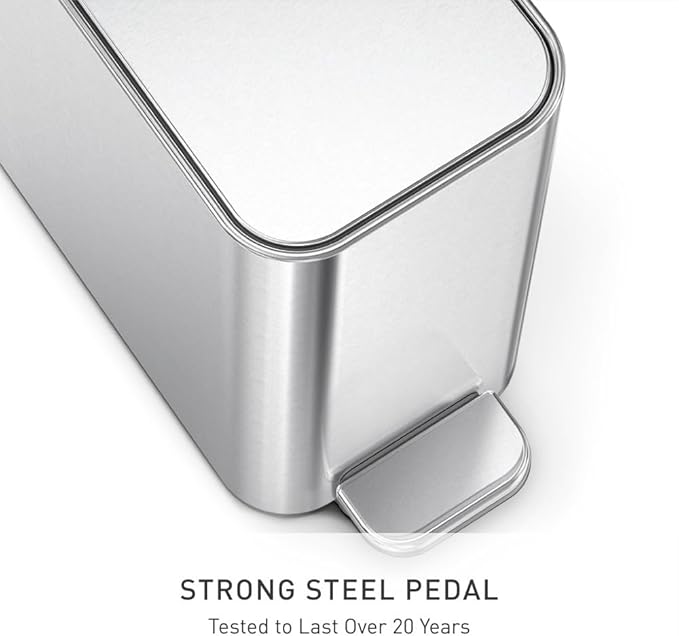 simplehuman Small Bathroom Trash Can with Lid, Stainless Steel Waste Basket, 5 Liter / 1.3 Gallon, Brushed