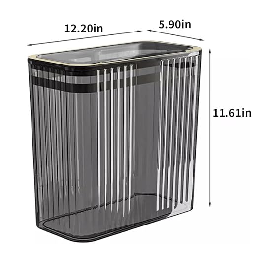 Bathroom Trash Can with Lid3.5 Gallon Garbage Can，for Bedroom, Office, Plastic Slim Waste Basket with Press Top Lid, 15l Clear Trash Bin for Home Slim Trash Bin Clear, Kitchen(Gray)