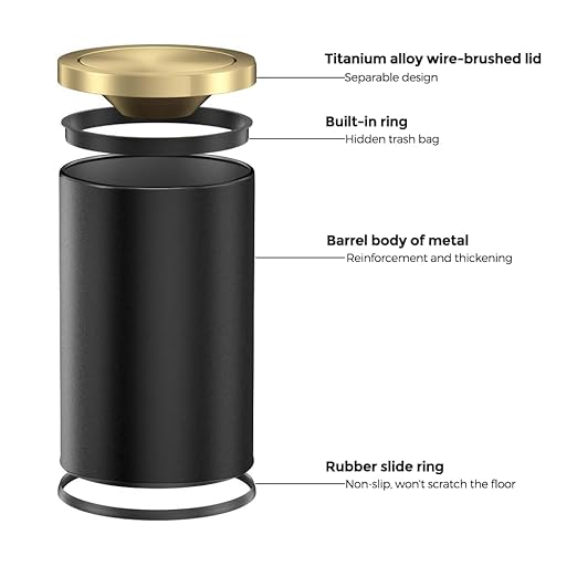 9L/2.4GAL Black Bathroom Trash Can,Gold Small Trash Can with Lid,Garbage cans for Bathroom, Hotel,Office,Lundry,Powder Room (ＢＬＡＣＫ)