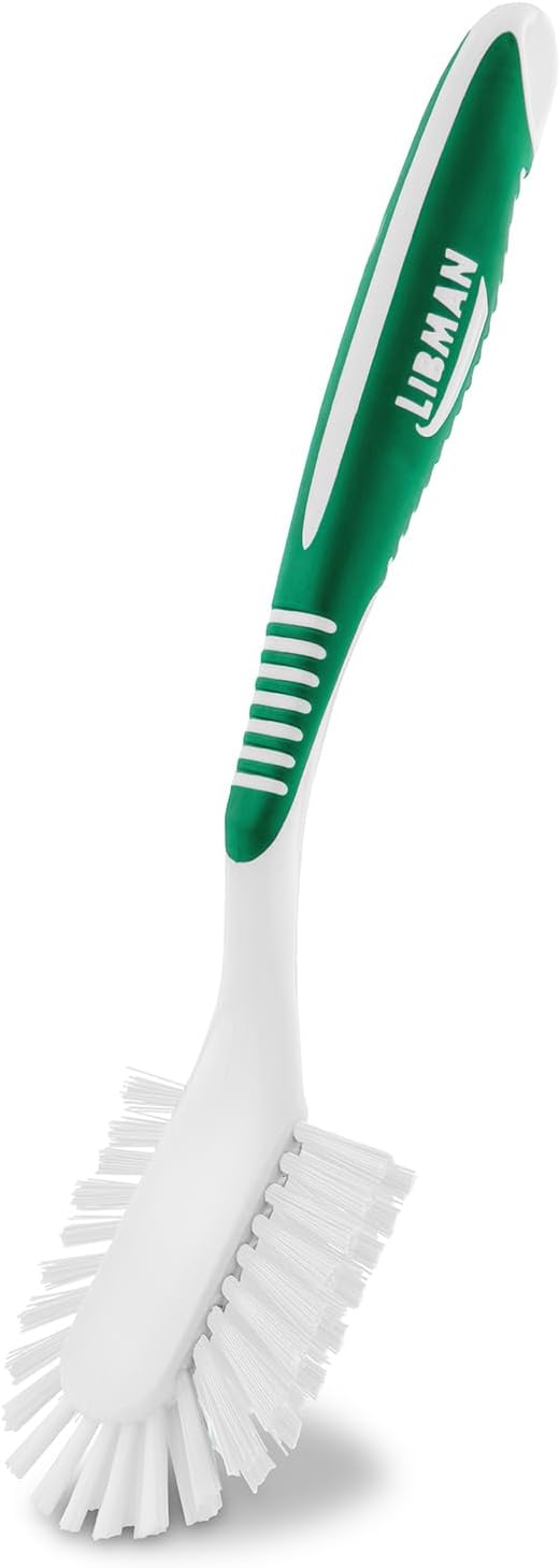 LIBMAN Kitchen Scrub Brush with Long Handle - 3 Pk Kitchen Brush for Dishes - Dish Scrubber Cleaning Brushes for Sinks, Bottles, Pots, Pans, Vegetables - All Purpose