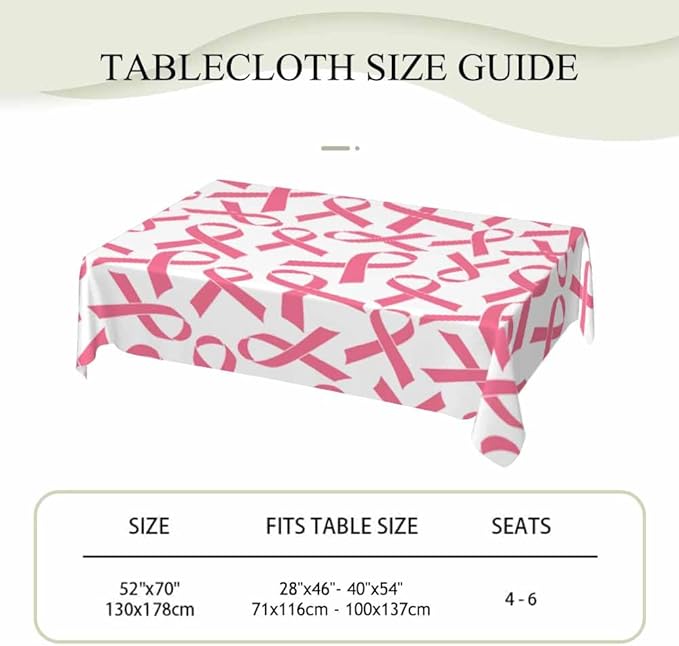 Pink Ribbon Table Cloth 52x70 Cancer Medical Awareness Rectangular Tablecloth Polyester Washable Table Cover for Dining Kitchen Banquet Picnic Rustic Decorative
