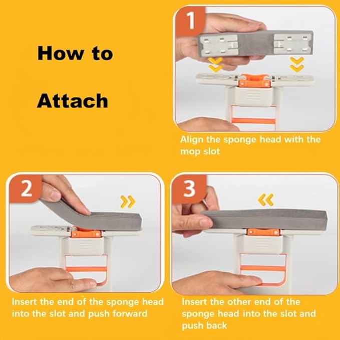Mini Mop for Small Spaces, Foldable Self-Squeeze & Self-Wringing Wet Dry Sponge Mop, Portable Orange Cleaning Small Mop for Desktop, Kitchen Counter, Bathroom Tile, Glass – with 3 Pads & 1 Hook