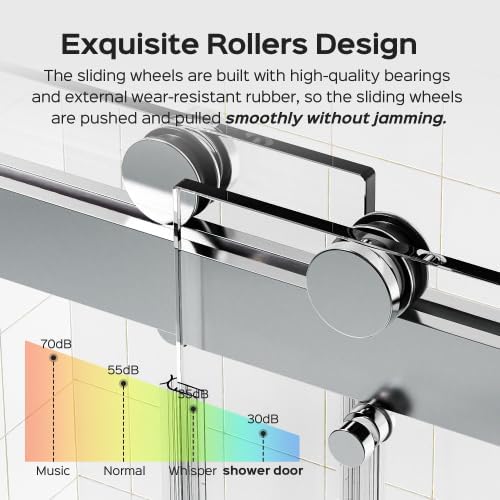 Shower Door 56–60 in W x 76 in H, 3/8" Tempered Glass Double Sliding Shower Door, Frameless Chrome, Exquisite Rolling Track Design, Reversible Installation for Modern Bathroom