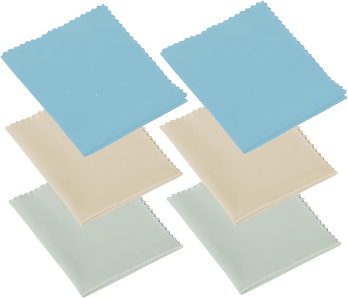 Premium Microfiber Cleaning Cloths for Eyeglasses, Screens, Camera Lenses, Ultra-Soft, Scratch-Free, Washable and Reusable, 6 Pack (Beige/Blue/Gray)