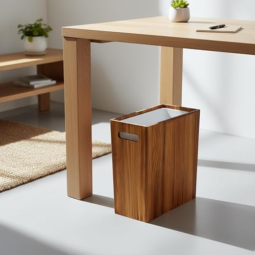 3 Gallon Wooden Trash Can with Liner,Small Solid Wood Bathroom Trash Can,Narrow Garbage Can,Decorative Waste Basket for Bathroom,Bedroom,Office