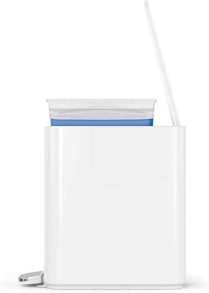 simplehuman Small Bathroom Trash Can with Lid, Stainless Steel Waste Basket, 5 Liter / 1.3 Gallon, White