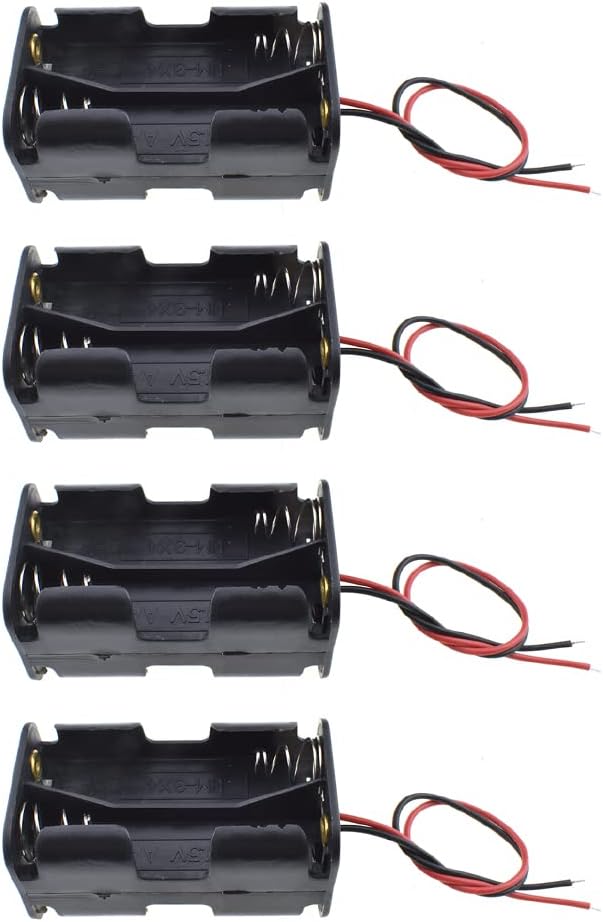 HAHIYO 6V 4AA Battery Holder Bundle Series with Wire Sturdy Clapm Flexible Springs Contact Build-in Harnesses Batteries Black Case Easy Install 4 Pieces for Wall Clocks Ham Radio Kids Toys