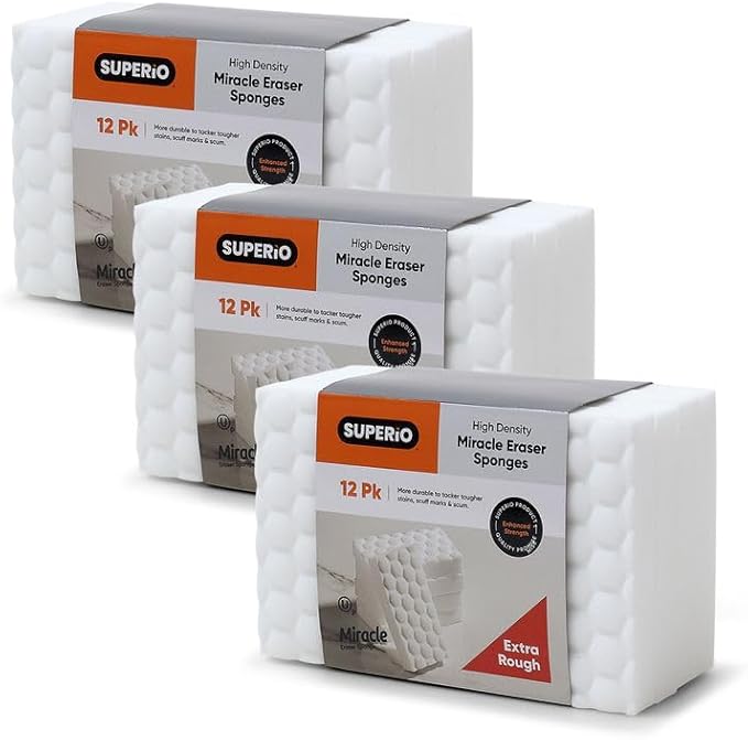 Superio High-Density Miracle Eraser Sponges - 36 Count - Powerful, Long-Lasting Scrubbers for Stubborn Dirt
