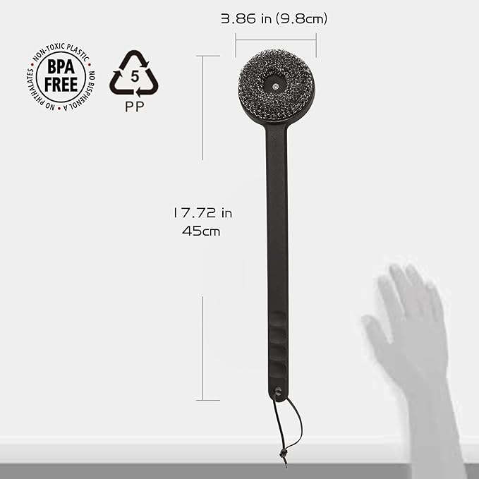 18" Long Handle Grill Brush with Replaceable Head - Safe Bristle Free Stainless Steel BBQ Cleaner with Heavy Duty Scrubber Pad, Grill Accessories Steel Wool Scrubbers for Porcelain Gas Charcoal Grill