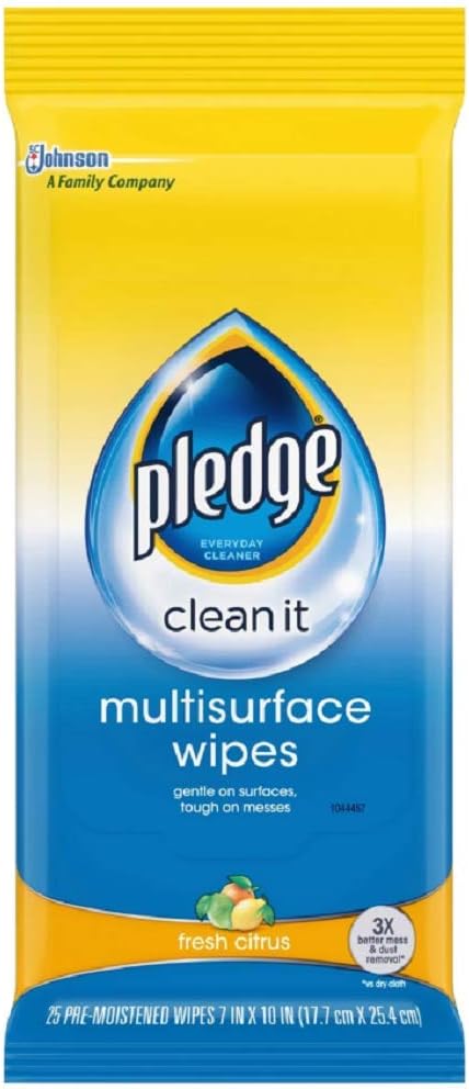 Pledge Multisurface Wipes, Fresh Citrus, 25-Count (Pack of 3)