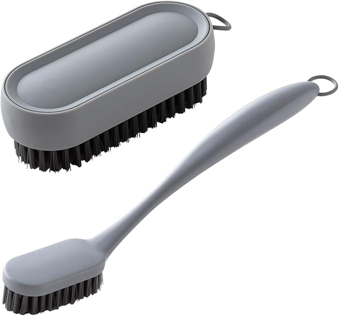 Laundry Scrub Brush Cleaning Brush 2 Pack Soft Bristle Brush Clothes Underwear Scrubbing Brush Long Handle Household Cleaning Brushes for Bathtubs Countertops (Gray)