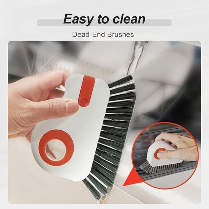 2 in 1 Groove Cleaning Brush Window Track Cleaning Tools, 2025 Upgrade Multifunction Hard Bristle Crevice Cleaner Brush with Hidden Scraper for Sliding Door Track, Window Sill (Grey 1PCS)