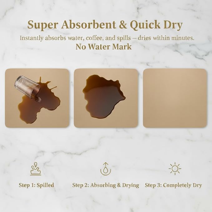 Dish Drying Mat Super Absorbent – 16" x 18" Coffee Mat for Countertops – Non-Slip Drying Mat for Kitchen Counter – Easy to Clean Water Absorbent Mat – Large Dish Drying Mats (Chowning's Tan)