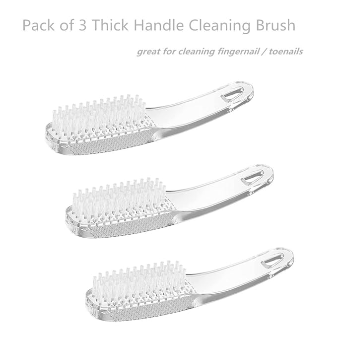 3Pcs Nail Cleaning Brushes, Thick Handle Hand Fingernail Clean Brush Manicure Tools Scrub Cleaning Brushes for Toes and Nails (Clear)