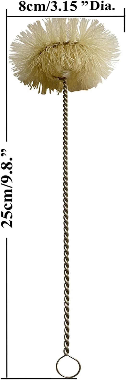 NewFerU Stainless Steel Soda Bottle Cleaning Brush in Natural Boar Bristle Wool Tip, Long Handle, Flexible Bendable Thick Wire Cleaner for Narrow Neck Water Baby Bottles Straw Pipe Tube Flask (Round)
