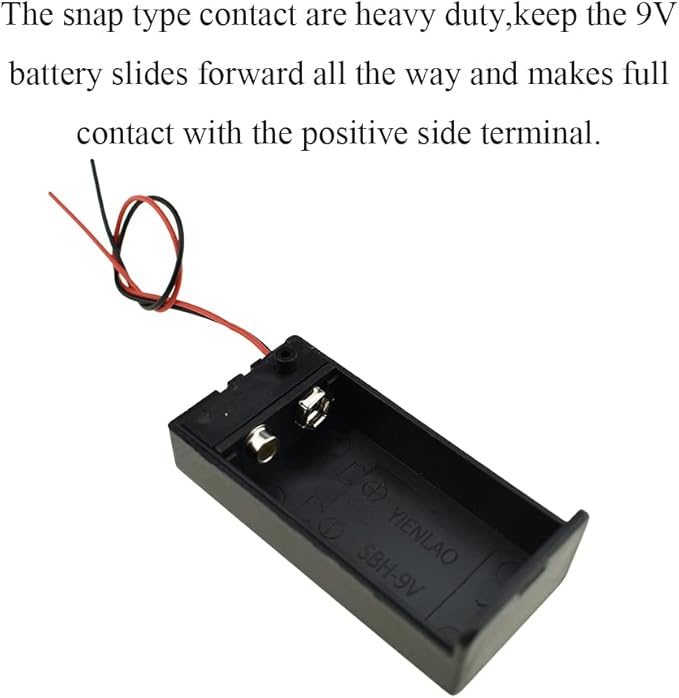 HAHIYO 9V Battery Holder Bundle with Wire Sturdy Cover Durable Snap Contact Build-in Switch Batteries Black Case Easy Install 4 Pieces for Wall Clocks Ham Radio Kids Toys