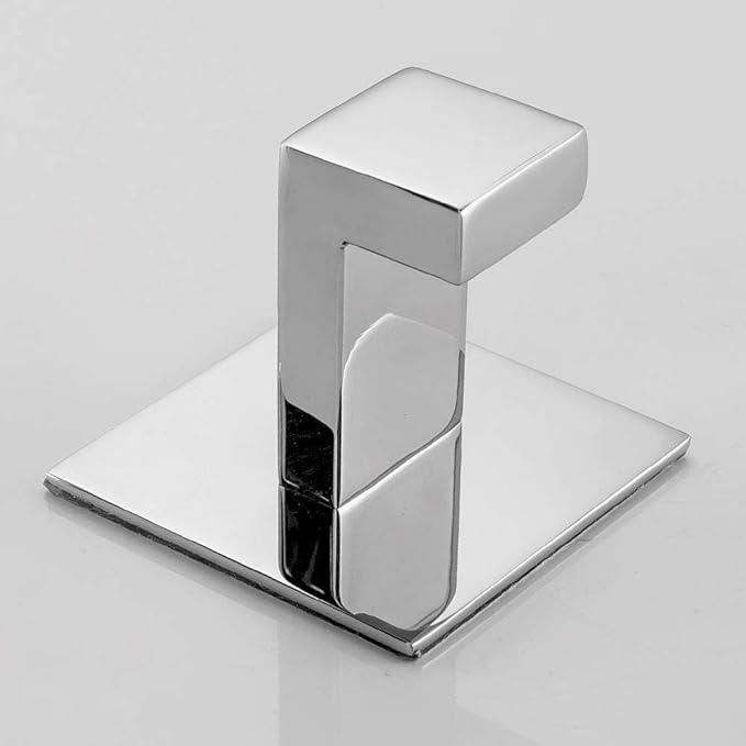 Flybath Square Coat Hook SUS 304 Stainless Steel Towel Robe Door Hooks Wall Mounted Self Adhesive No Drilling, Mirror Polished - 2 Pack