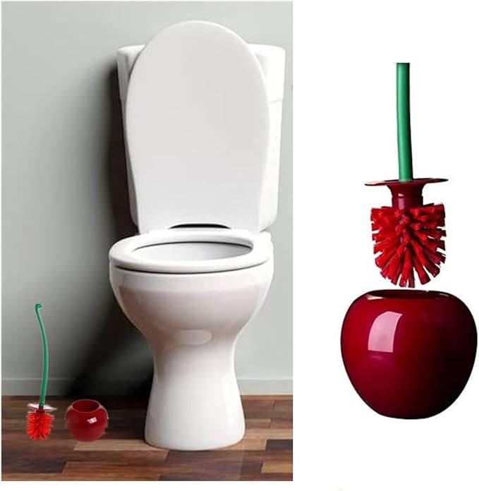 Cherry Toilet Brush and Holder, Cute Design, Premium Quality Household Toilet Bowl Brush with Solid Handle and Durable Bristles for Bathroom Cleaning