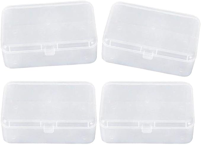 AKOAK Clear Polypropylene Rectangle Mini Storage Containers Box with Hinged Lid for Accessories,Crafts,Learning Supplies,Screws,Drills,Battery,Pack of 4 (3.46" x 2.24" x 1.18")