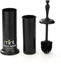 J&V TEXTILES Toilet Brush, Toilet Bowl Brush with Extra Long Handle Durable Bristles Toilet Scrubber and Covered Holder for Toilet Brush Set for Bathroom Cleaning (Matte Black)