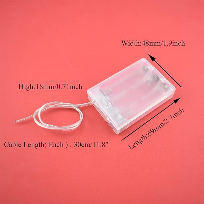 HAHIYO 4.5V 3AA Battery Holder Bundle with Wire Sturdy Cover Flexible Springs Contact Build-in Switch Batteries Transparent Case Easy Install 4 Pieces for Wall Clocks Ham Radio Kids Toys