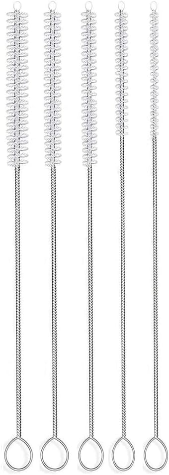 10" Tube Cleaning Brush Set, 5 Pack Large, Extra Long Nylon Straw Brushes with Flexible Handles for Bottles, Cleaning Straws, Pipe Cleaners, Keyboard, Glass, Guns, Detailing and Deep Cleaning, White