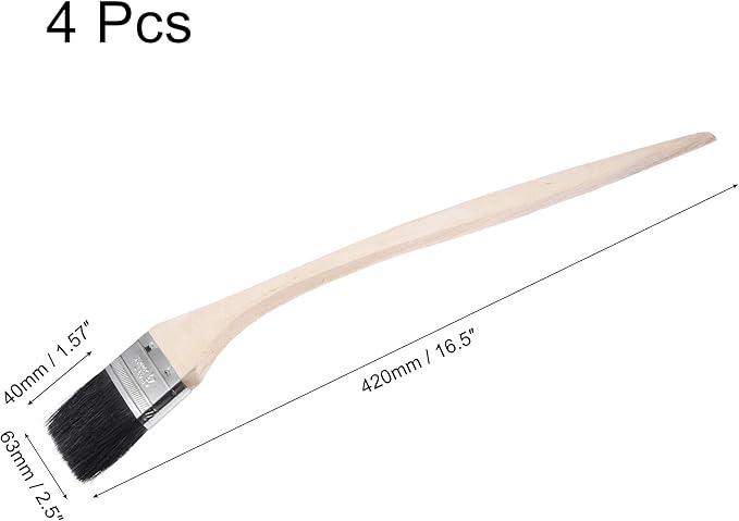 uxcell Bent Radiator Paint Brush 17" Length 2.5" Width Bristle with Long Wood Handle for Wall Treatment Black 4Pcs