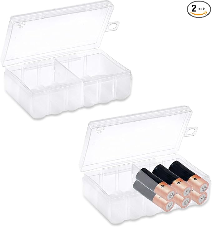 2Pcs Small Battery Case AA Holder Clear Travel Storage Box Organizer Compact Battery Container for AA Batteries Portable Cases for Organization and Protection