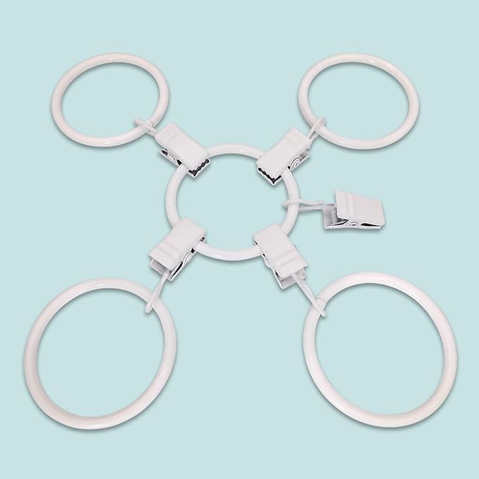 40 Pack Metal Curtain Rings with Clips, Drapery Clips Hooks, Decorative Curtain Rod Clips 1.5 in Interior Diameter, Rustproof White